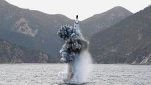 FILE PHOTO - An underwater test-firing of a strategic submarine ballistic missile is seen in this undated photo released by North Korea's Korean Central News Agency (KCNA) in Pyongyang on April 24, 2016. KCNA/File Photo via REUTERS. ATTENTION EDITORS - THIS IMAGE WAS PROVIDED BY A THIRD PARTY. EDITORIAL USE ONLY. REUTERS IS UNABLE TO INDEPENDENTLY VERIFY THIS IMAGE. SOUTH KOREA OUT. TPX IMAGES OF THE DAY - RTX2MRM0