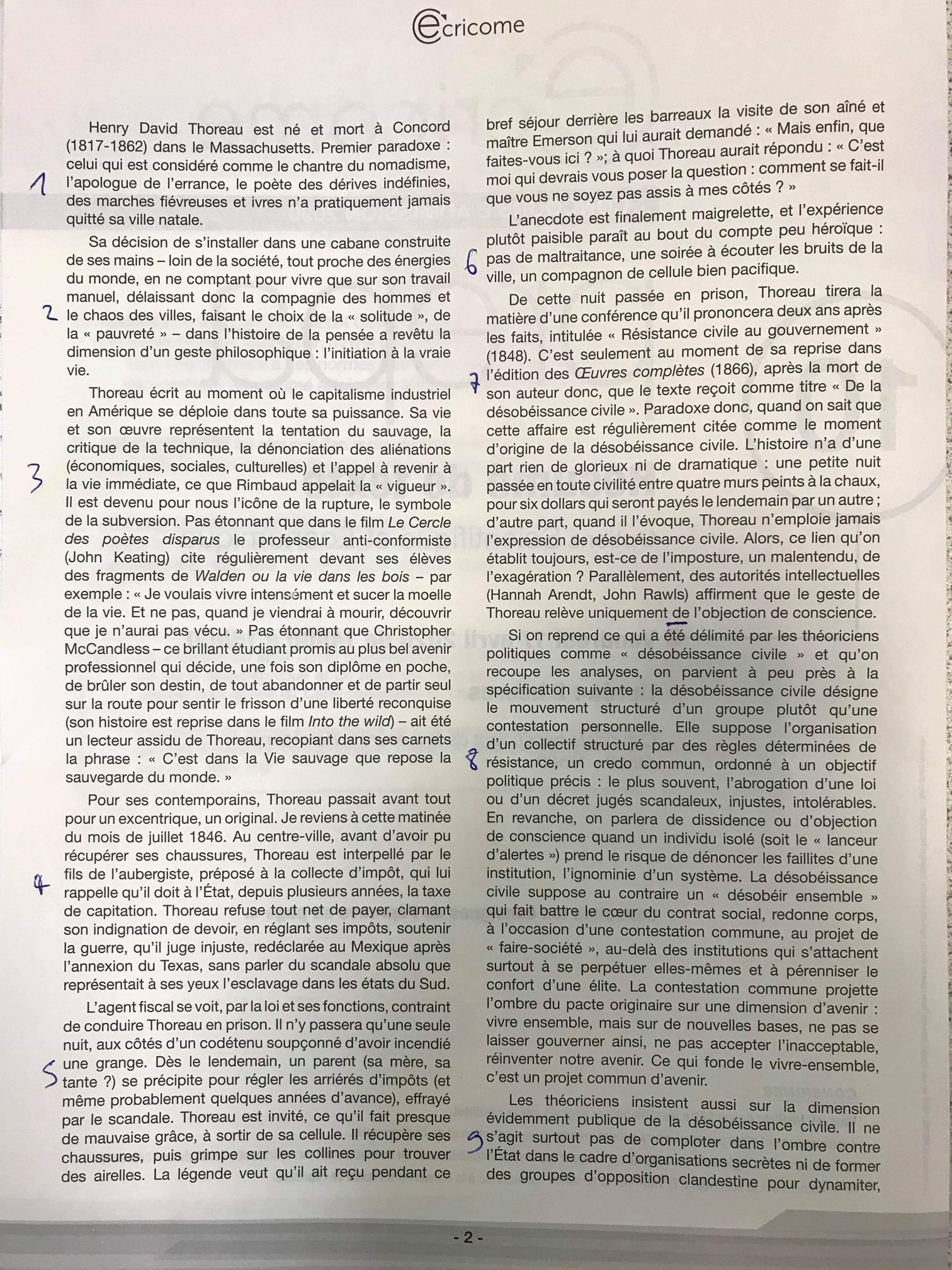 Sujet résumé de texte Ecricome 1