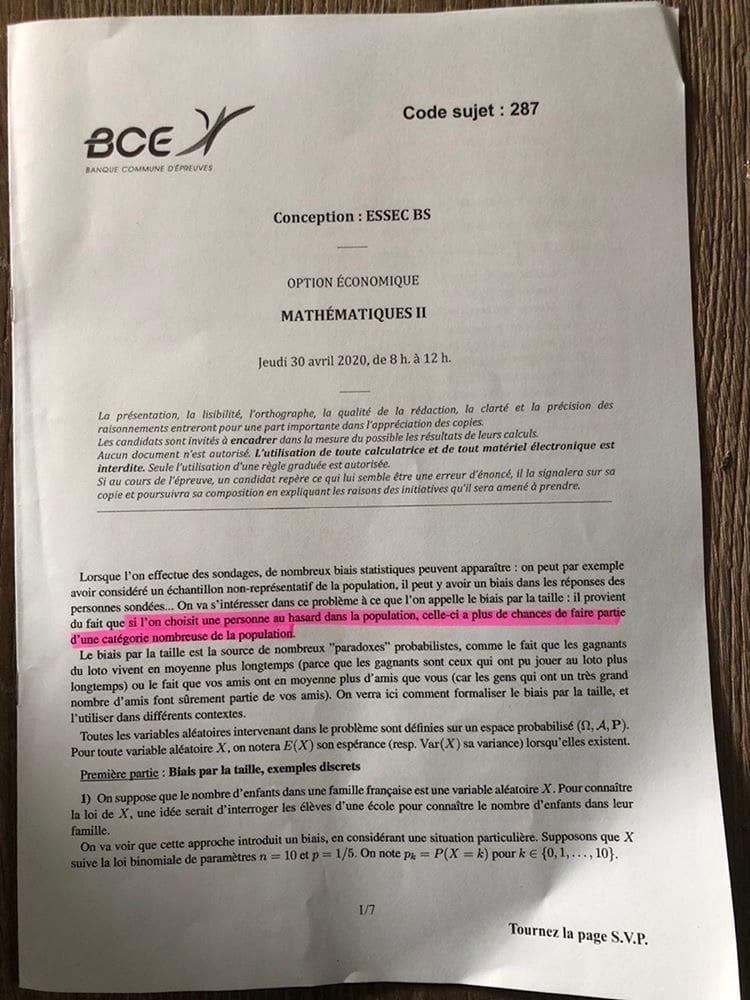 ESSEC ECE maths 2020