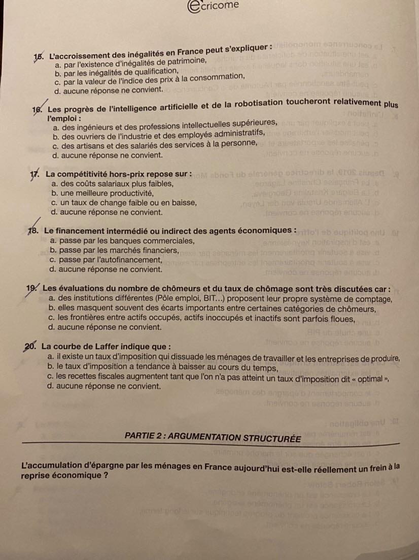 sujet Eco-droit Ecricome 2021