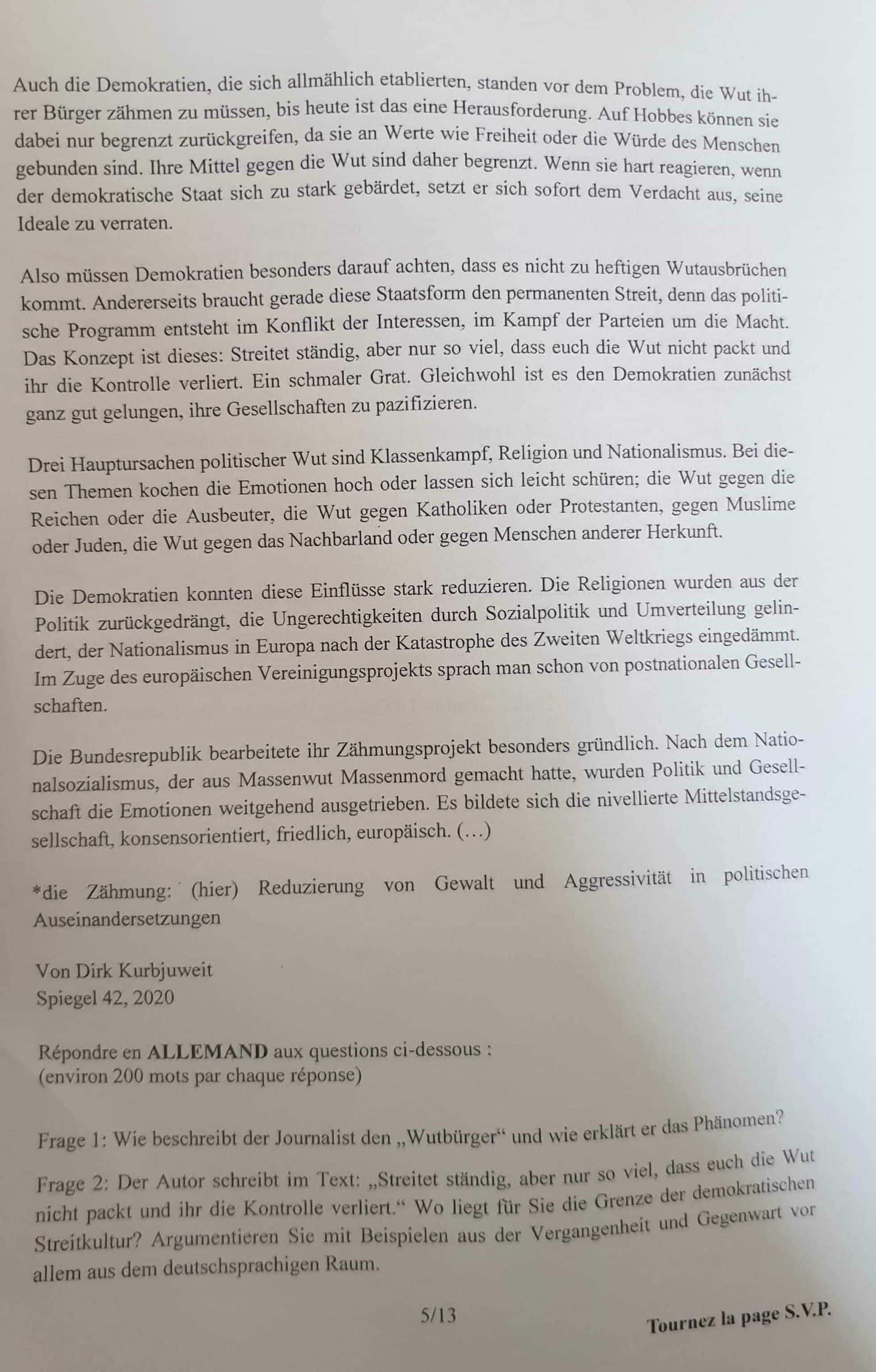 Sujet Allemand LV2 ELVi 2021