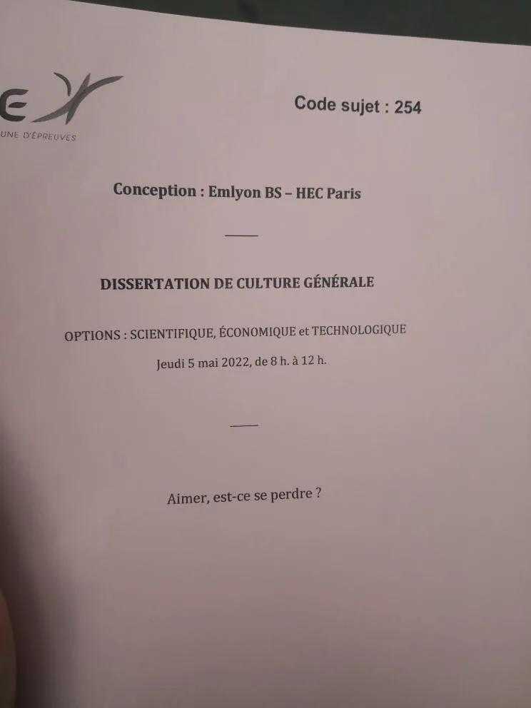 sujet cg hec emylon 2022