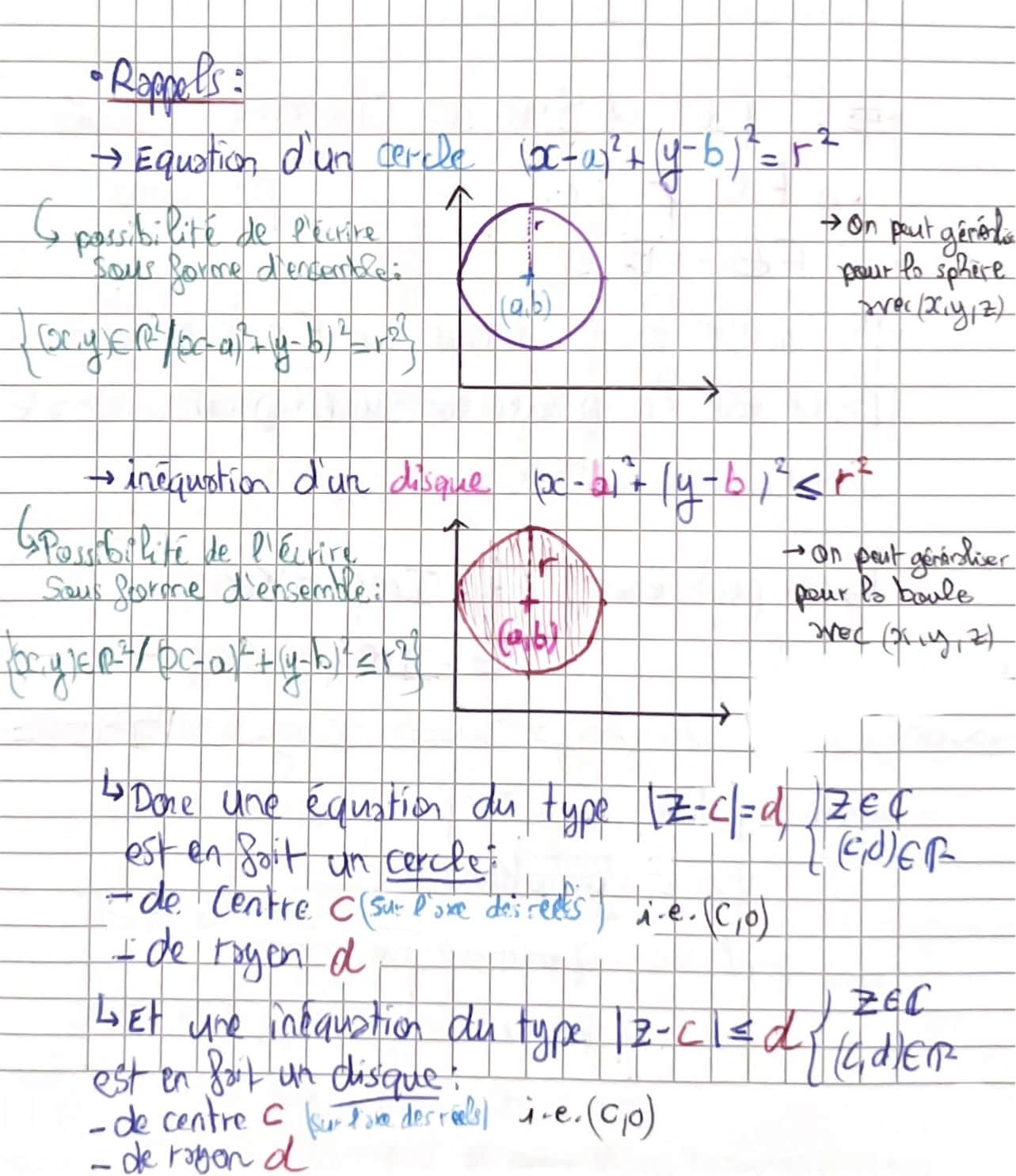 Équation de cercle et inéquation de disque