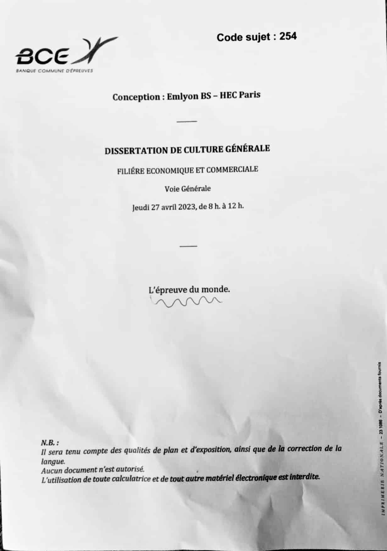 Culture générale HEC emlyon 2023 - Sujet l'épreuve du monde