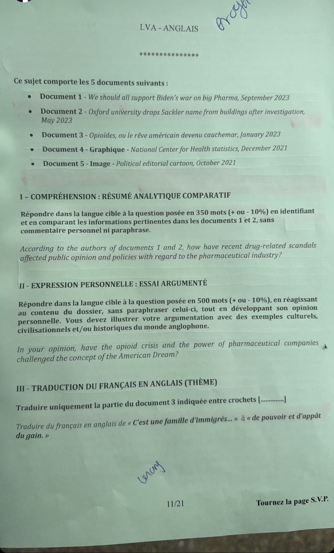 sujet lvA bce anglais 2024